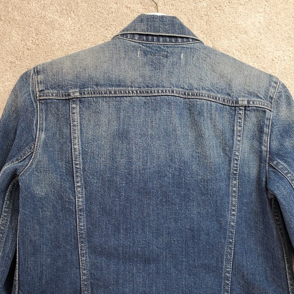 Vince Trucker Jacket Womens XS Blue Denim Y2K Stretch Biker 90s Distress Cowgirl - Picture 5 of 12